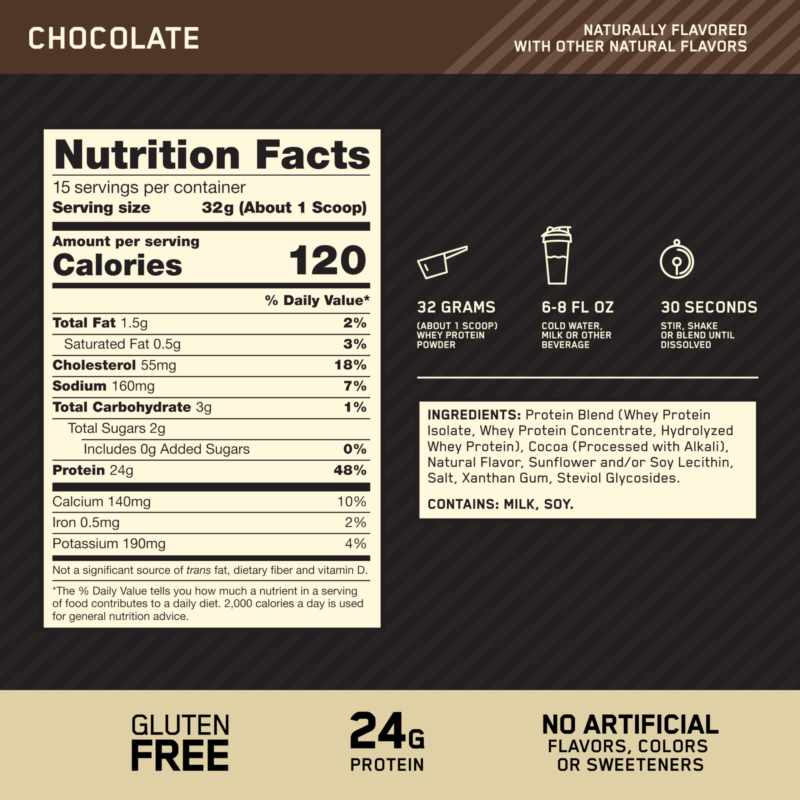 Optimum Nutrition polvo de cacao con textura fina que facilita mezcla