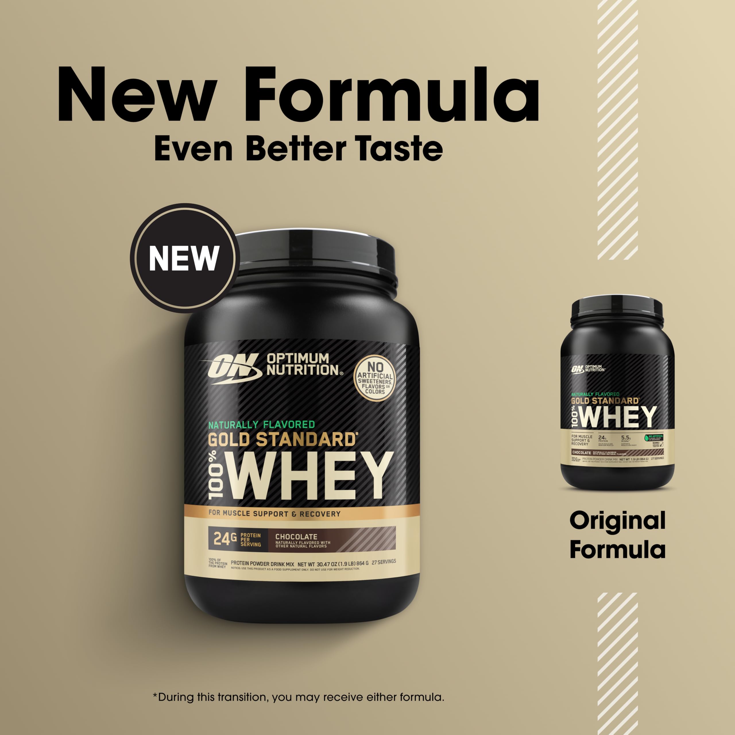 Primer plano del polvo Optimum Nutrition mostrando textura fina y mezcla homogénea