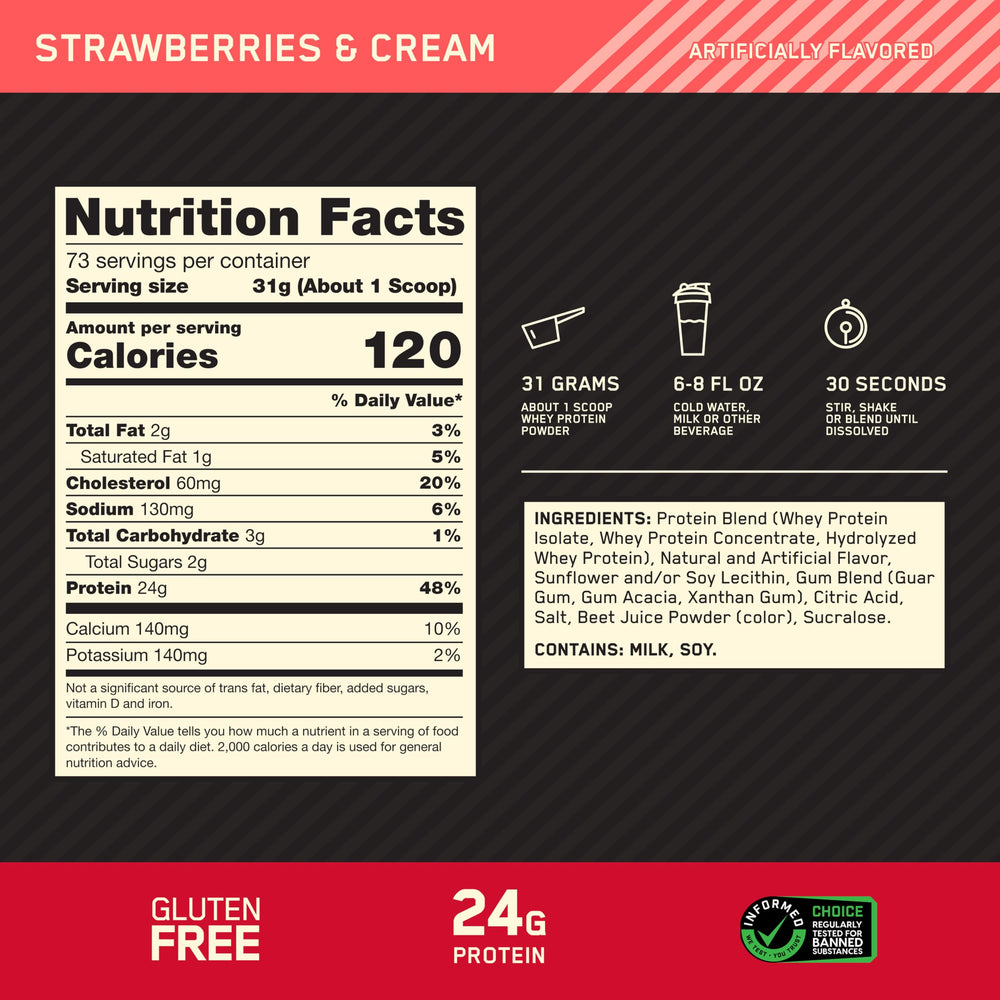 Optimum Nutrition polvo en cuchara mostrando textura fina y fácil mezcla