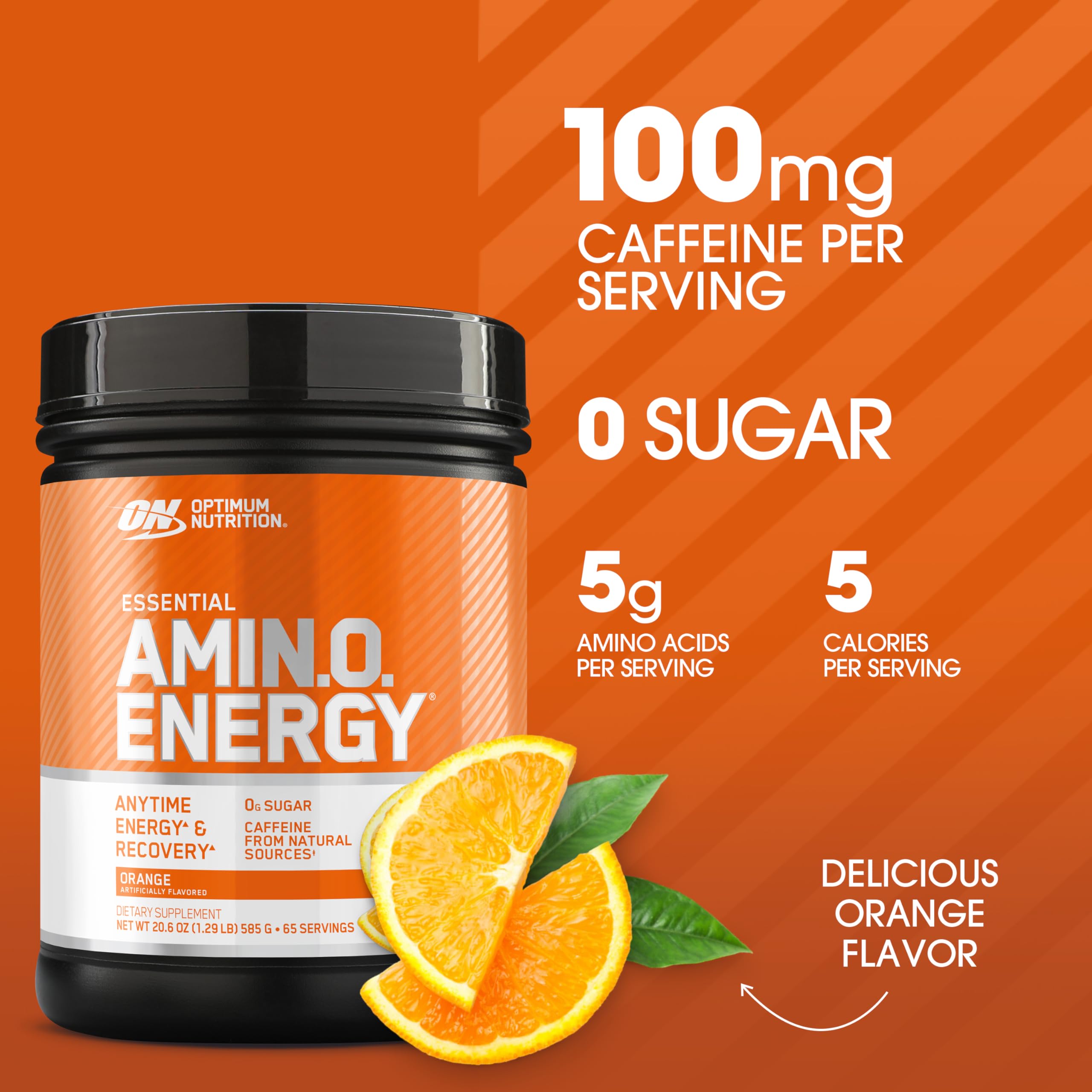 Polvo Optimum Nutrition naranja mostrando textura fina y mezcla fácil