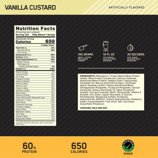 Optimum Nutrition close-up del polvo con textura fina y mezcla homogénea