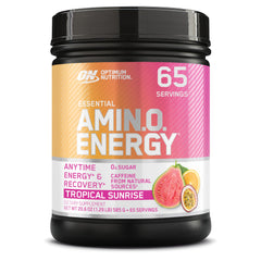 Optimum Nutrition bote frontal con sabor Tropical Sunrise, presentación clara y llamativa