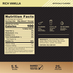 Optimum Nutrition vaso con batido vainilla listo para recuperación post-entreno