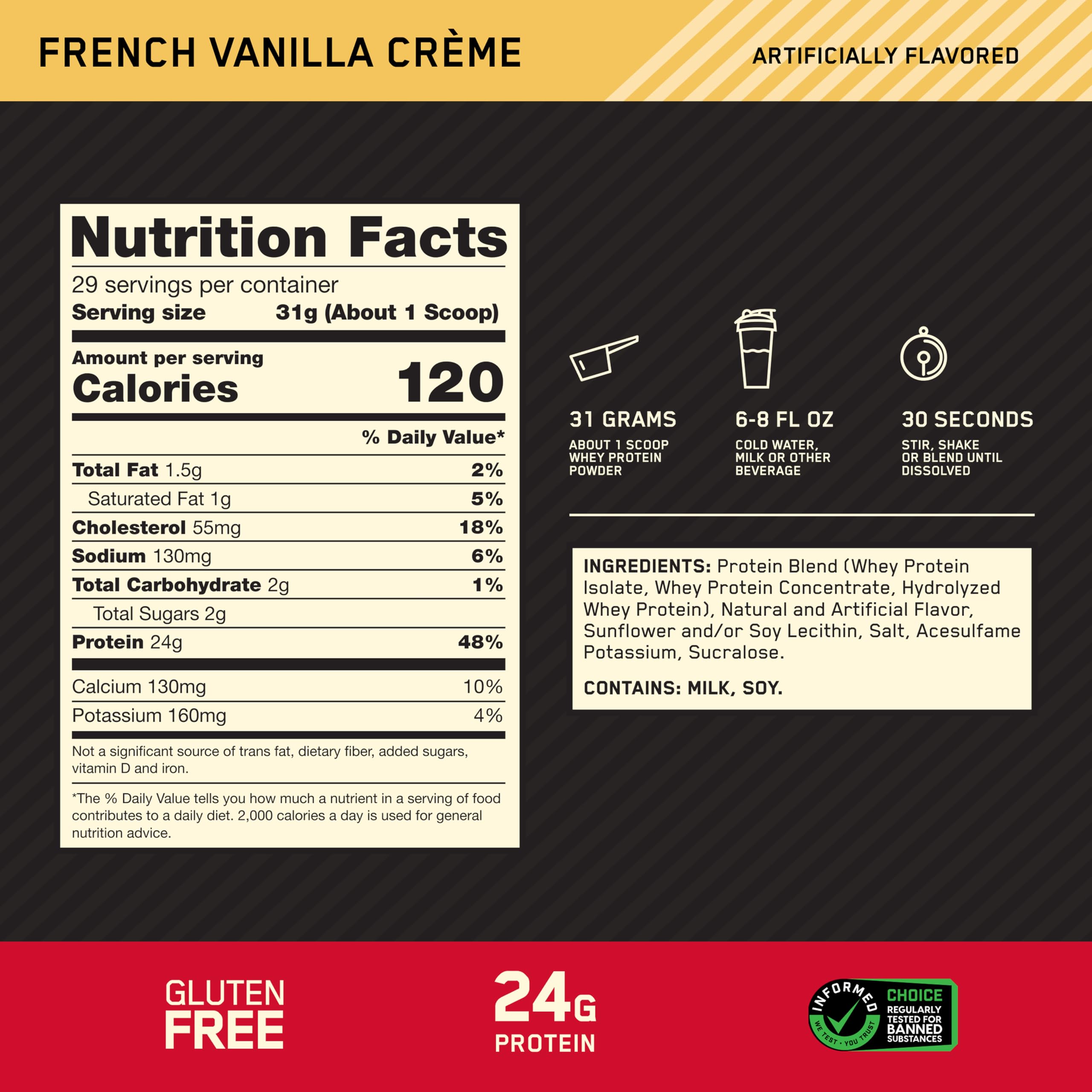 Optimum Nutrition batido mezclado en vaso listo para recuperación tras entrenamiento
