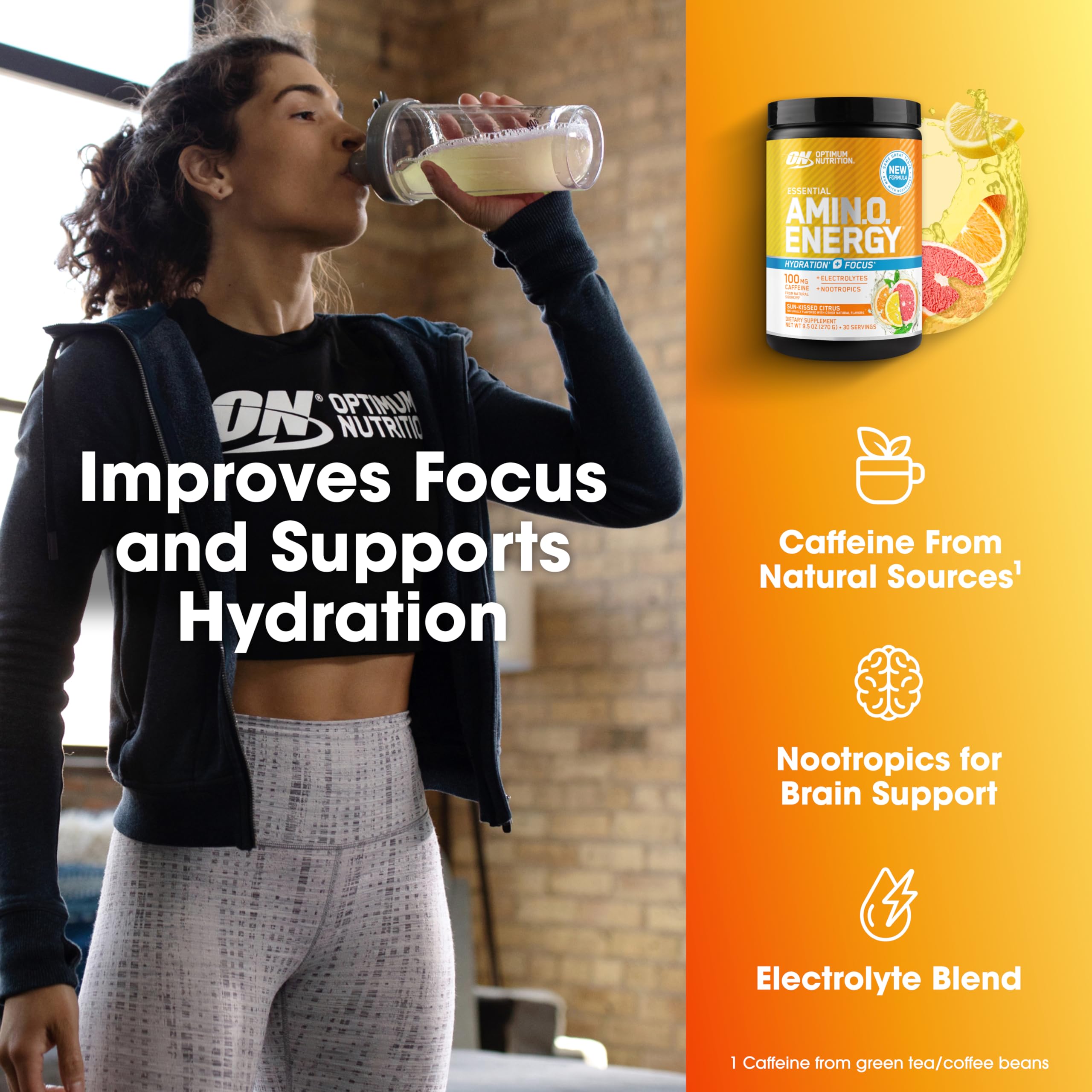 Optimum Nutrition bebida preparada en gimnasio mejora energía y enfoque