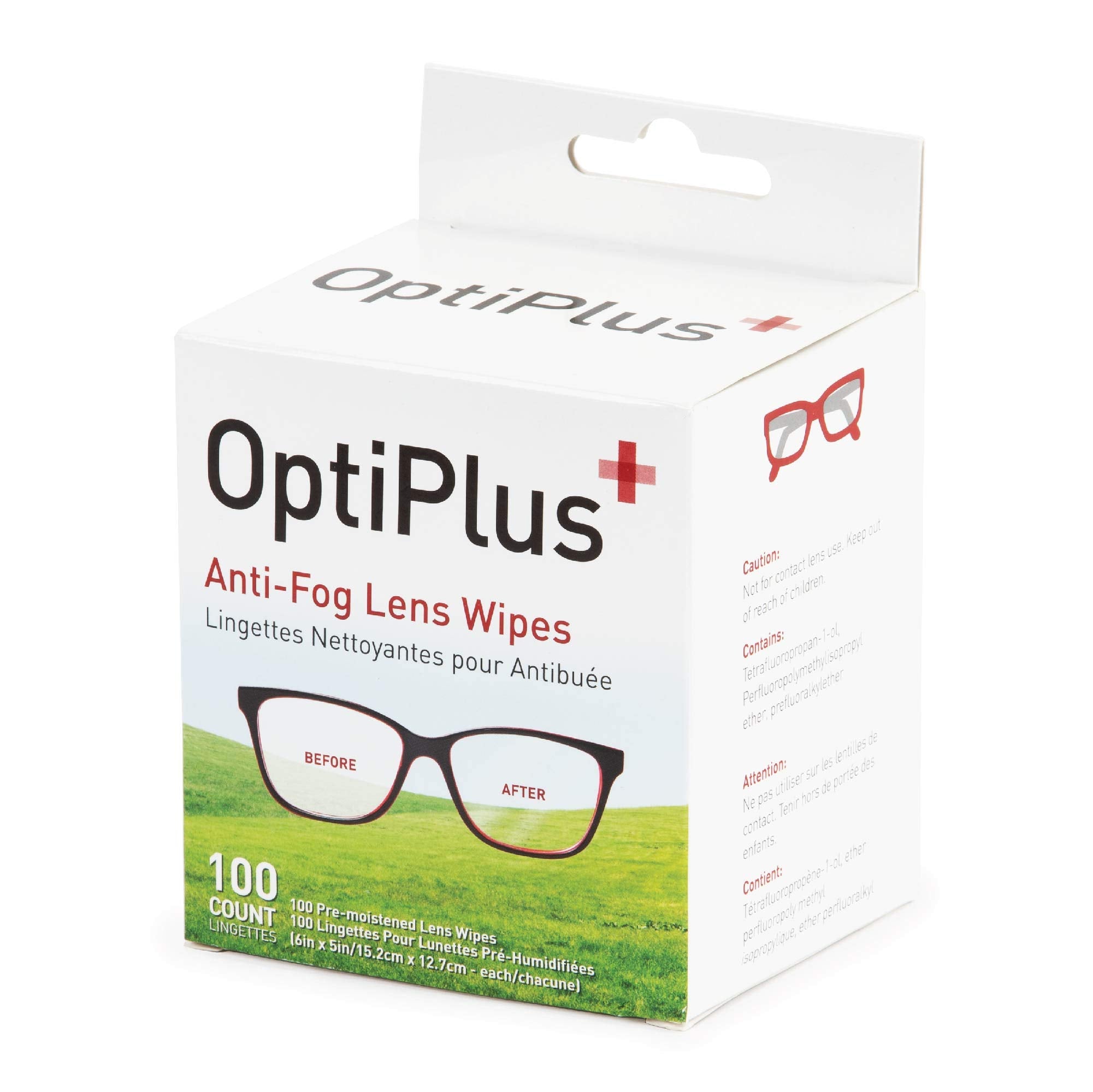 OptiPlus paquete frontal muestra 100 sobres para limpieza eficaz