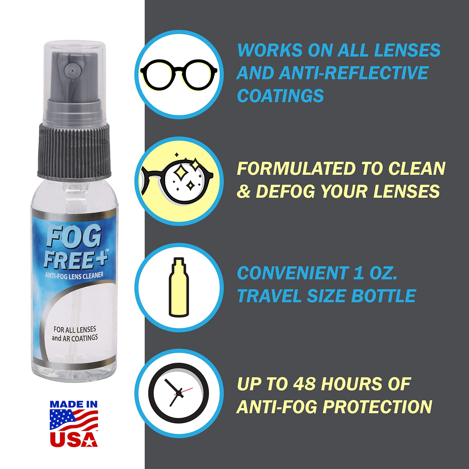 OptiSource Fog Free Plus gota sobre lente que ilustra fórmula transparente