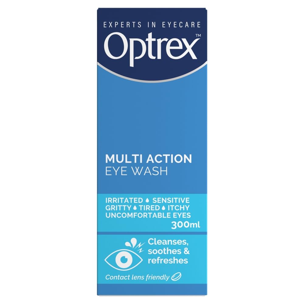 Optrex multiaction frontal mostrando el envase y beneficio de enjuague fácil