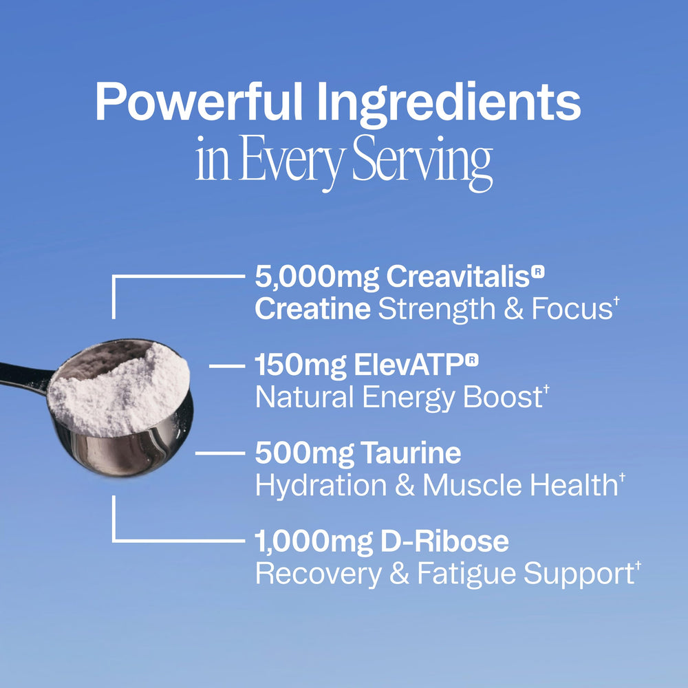 Cucharada medidora con creatina Ora Organic lista para mezclar y mejorar rendimiento