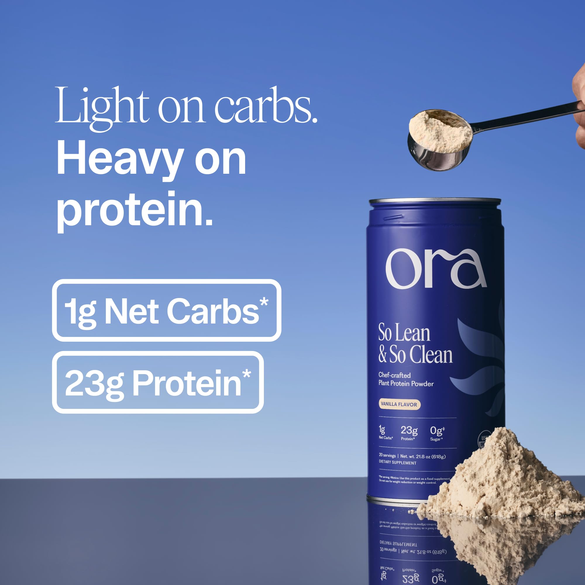 Ora Organic etiqueta de ingredientes orgánicos y perfil de aminoácidos claro