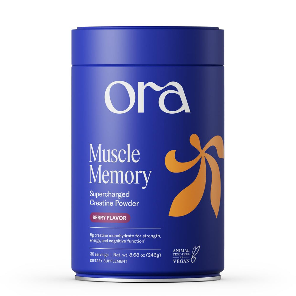 Envase Ora Organic Creatine Monohydrate mostrando marca y beneficio de pureza