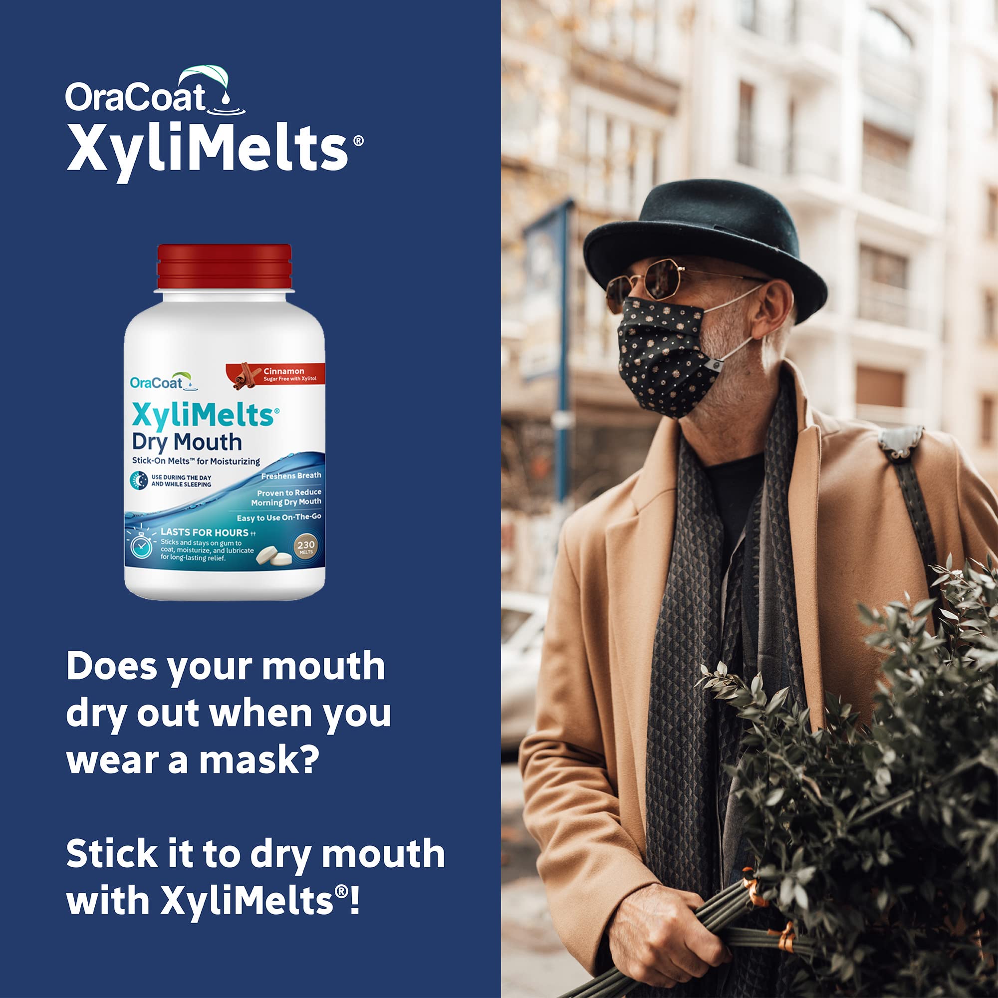 Oracoat etiqueta de ingredientes y pH 8, resalta xilitol y fórmula sin conservantes