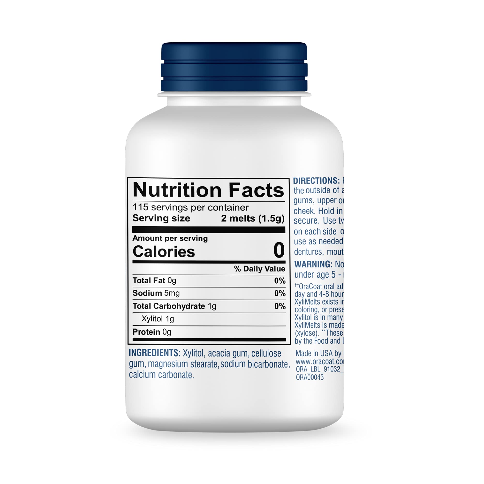 Oracoat etiqueta con xilitol y pH 8 resaltando ingredientes clave