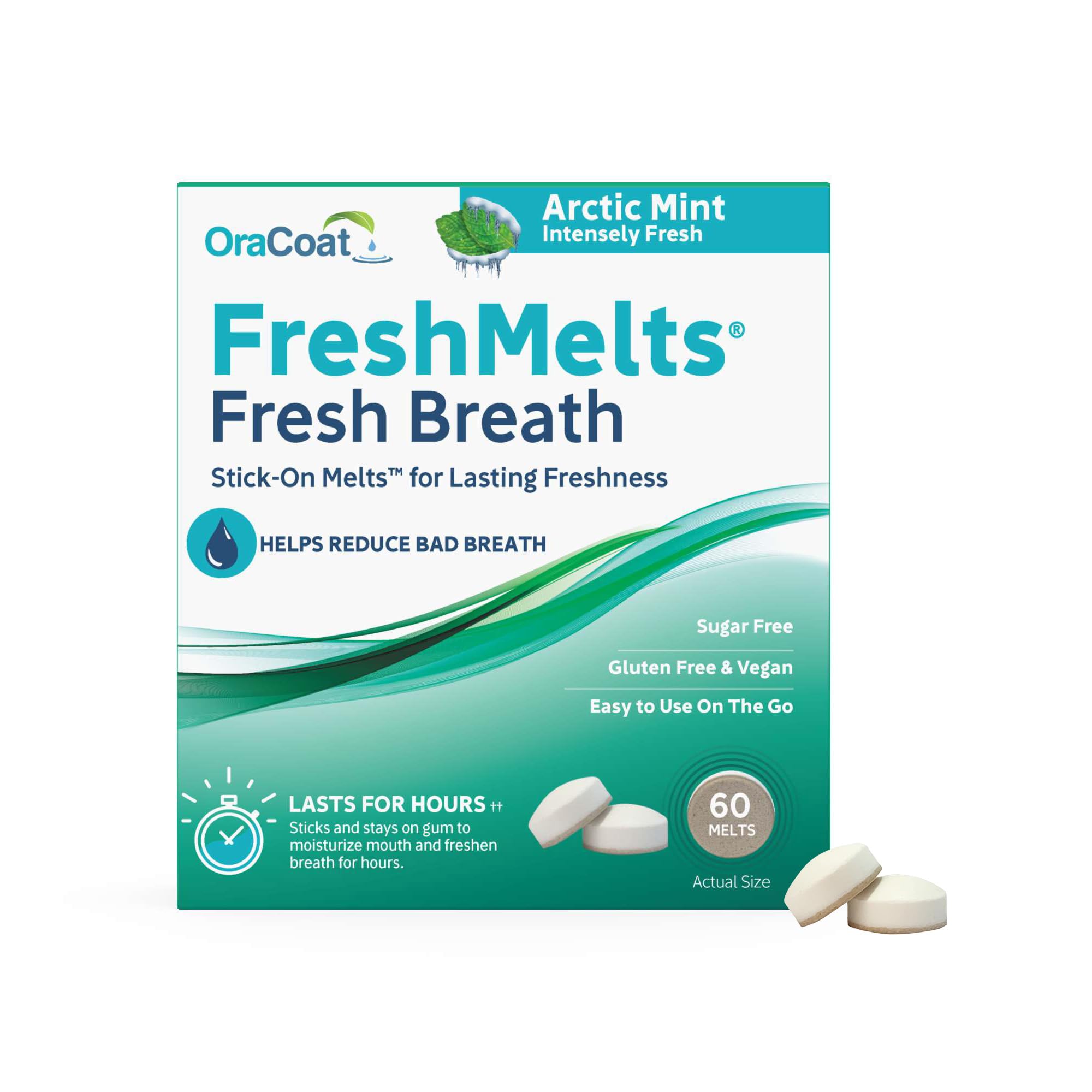 Oracoat FreshMelts vista frontal del empaque con beneficio frescura duradera