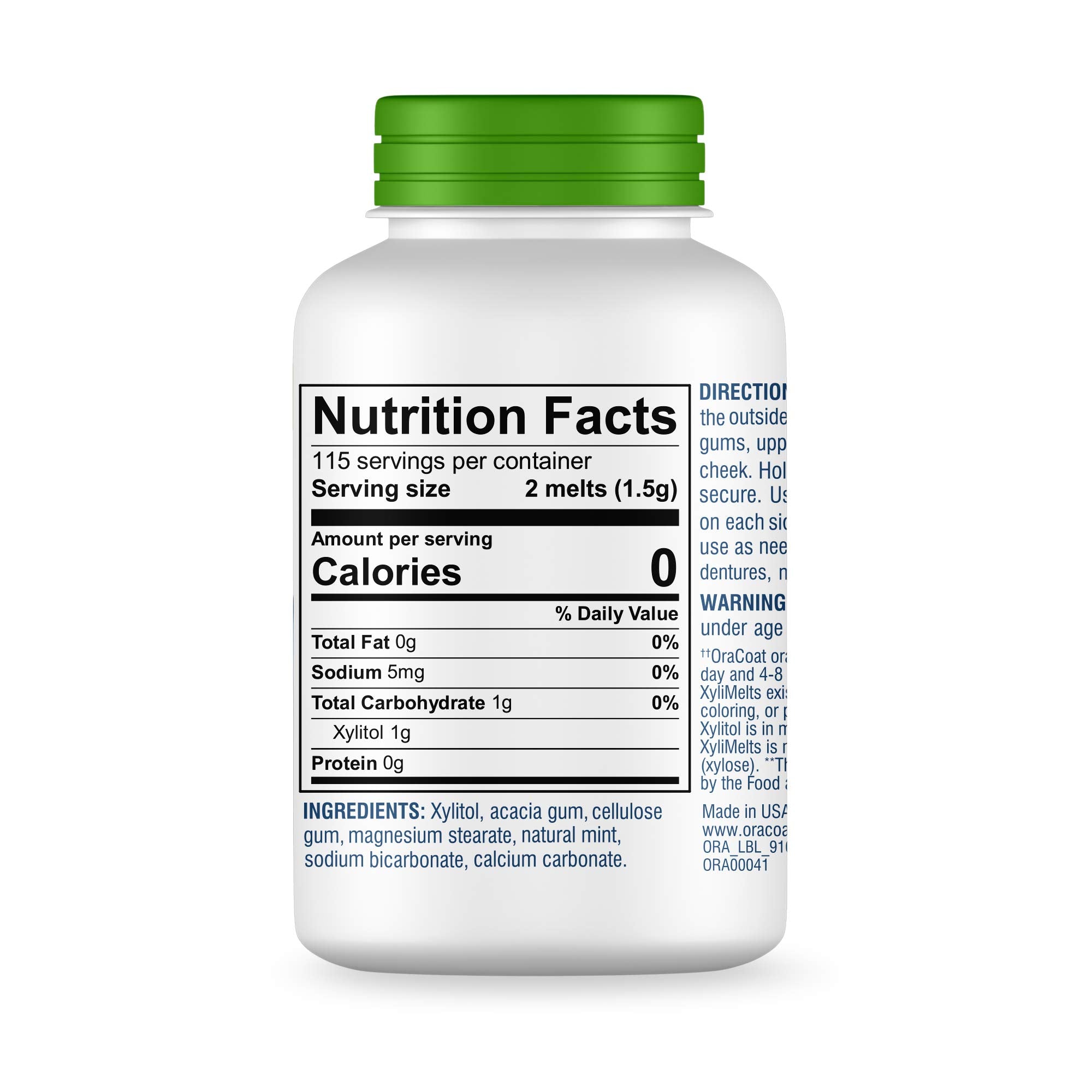 Oracoat etiqueta de ingredientes con xilitol indicando beneficio sin azúcar