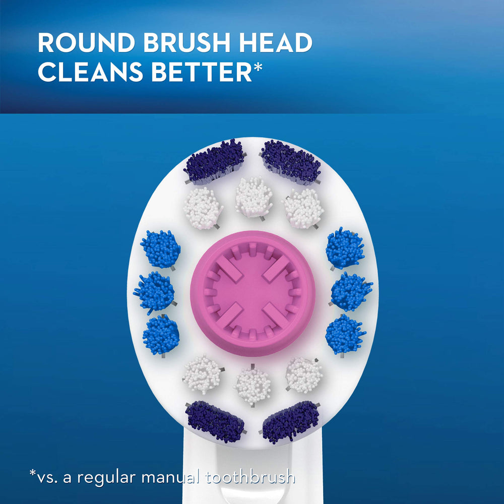 Oral-B cabezal junto a una regla para comparar tamaño y ajuste en mango