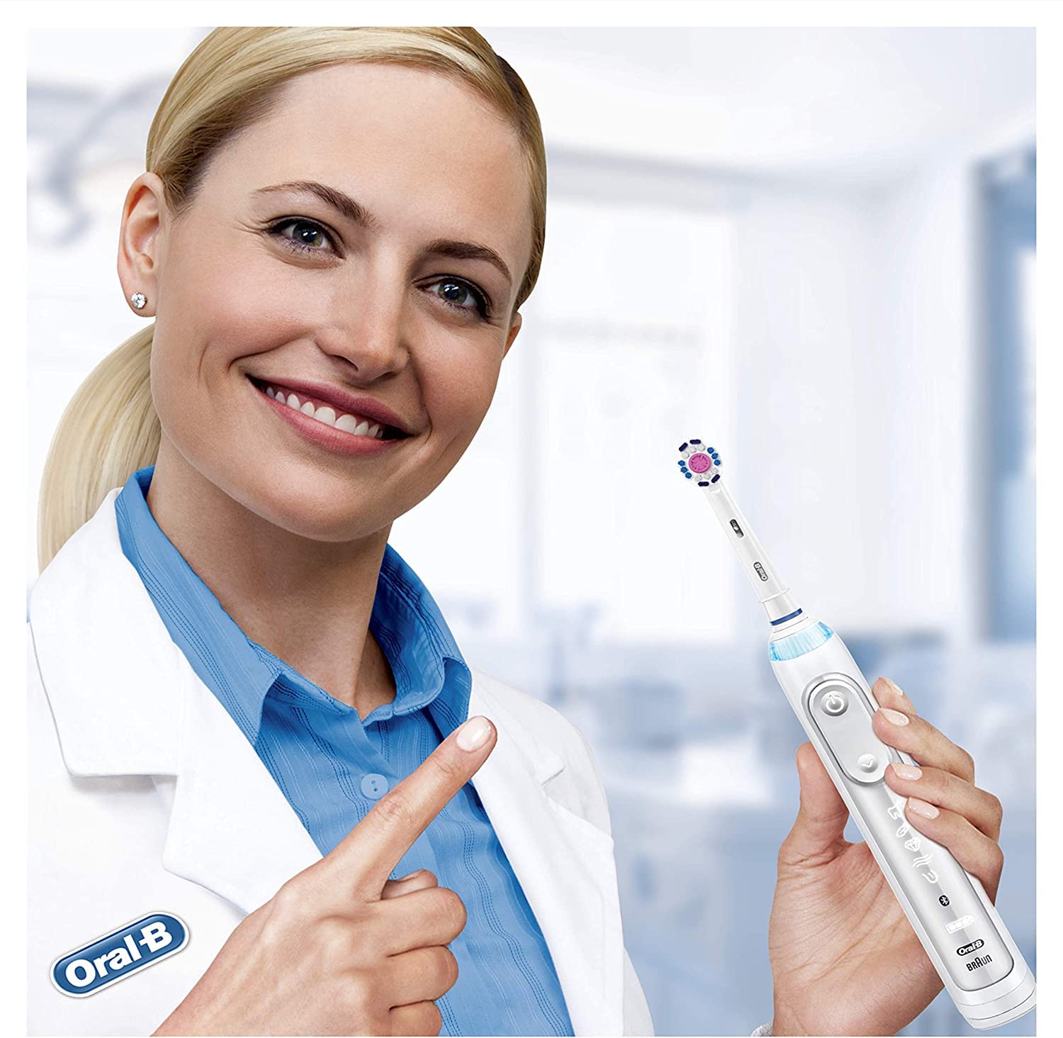 Oral-B pack en baño listado junto a cepillo eléctrico para uso cotidiano