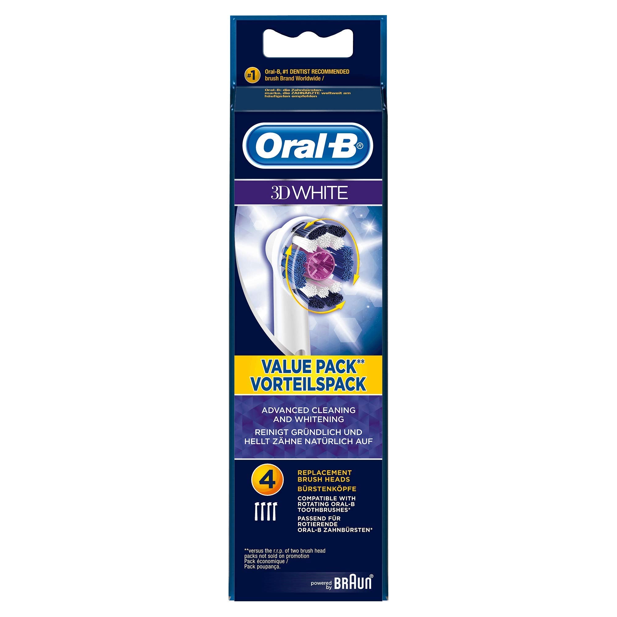 Oral-B cabezal 3D White vista frontal y diseño compacto beneficiando limpieza