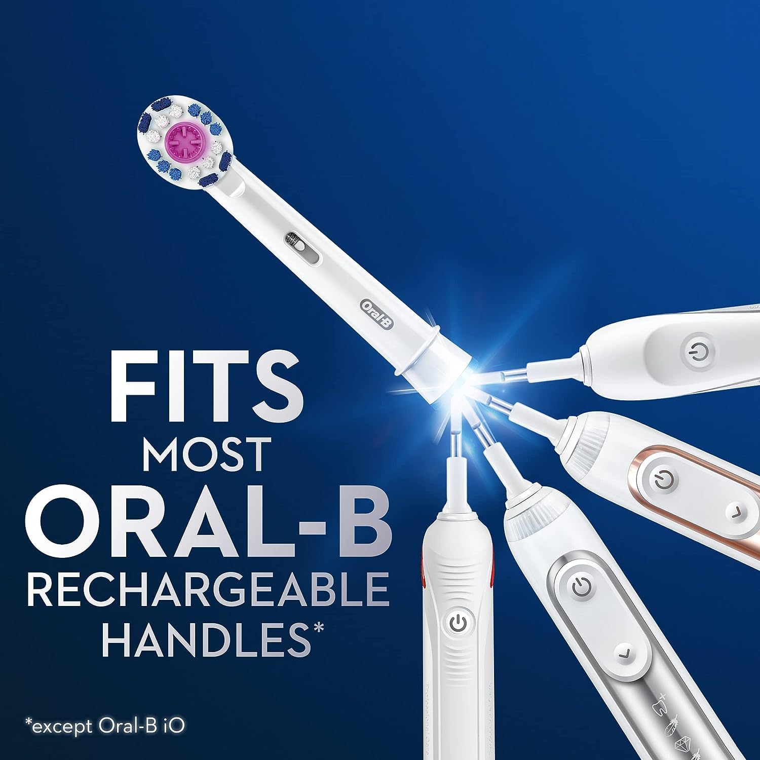 Oral-B cabezal en uso sobre mango eléctrico, limpieza eficaz