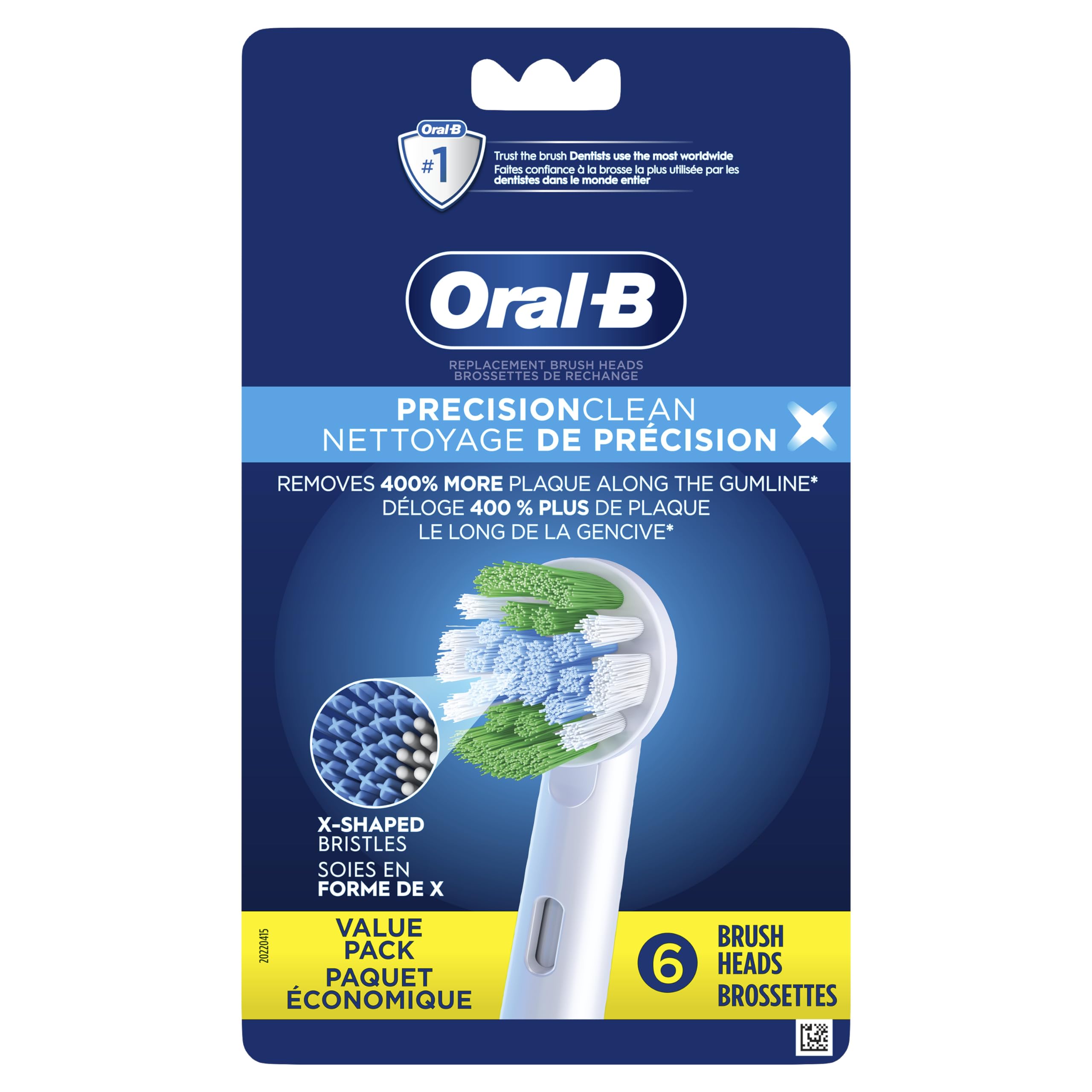 Oral-B cabezal frontal paquete de seis mostrando beneficio limpieza efectiva