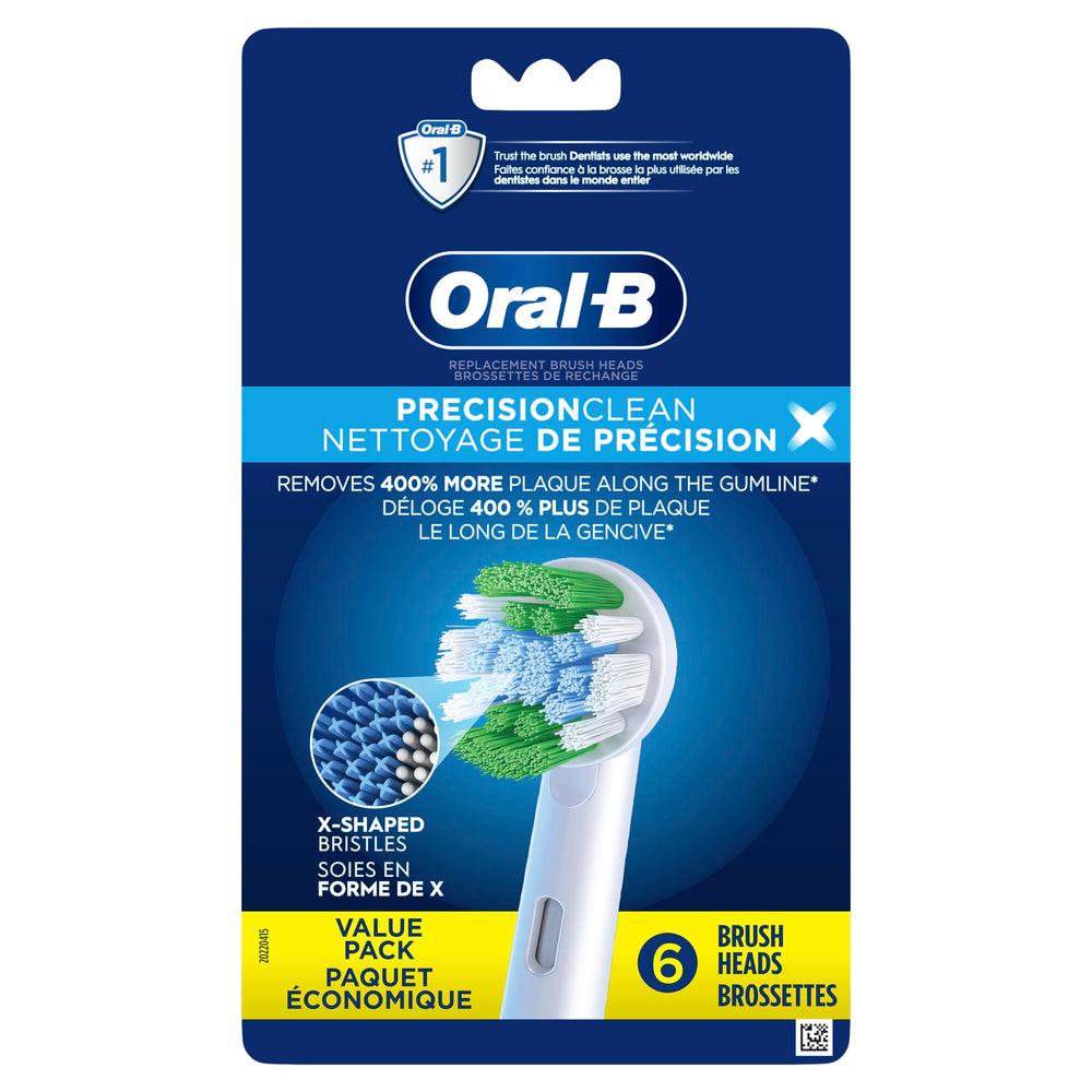 Oral-B cabezal frontal paquete de seis mostrando beneficio limpieza efectiva