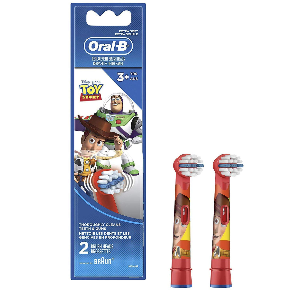 Oral-B cabezal frontal con diseño Toy Story mostrando fácil montaje