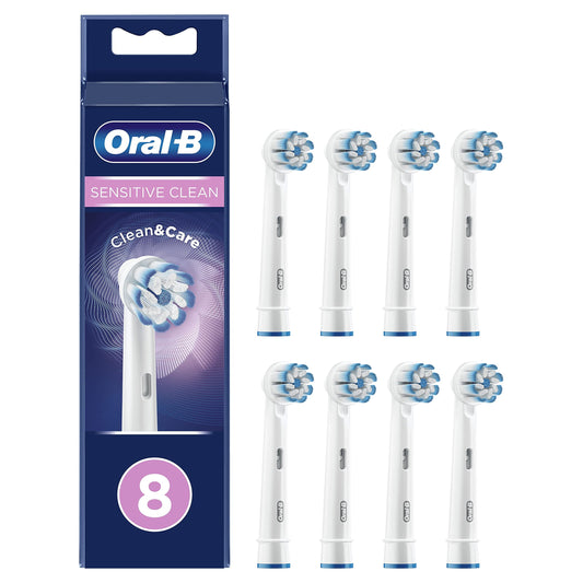 Oral-B pack frontal mostrando ocho cabezales, solución práctica