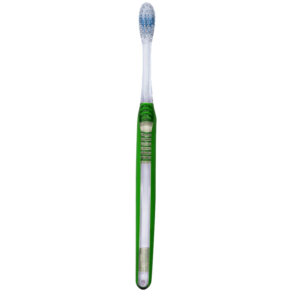 Oral-B cepillo junto a moneda para ver escala real y tamaño compacto