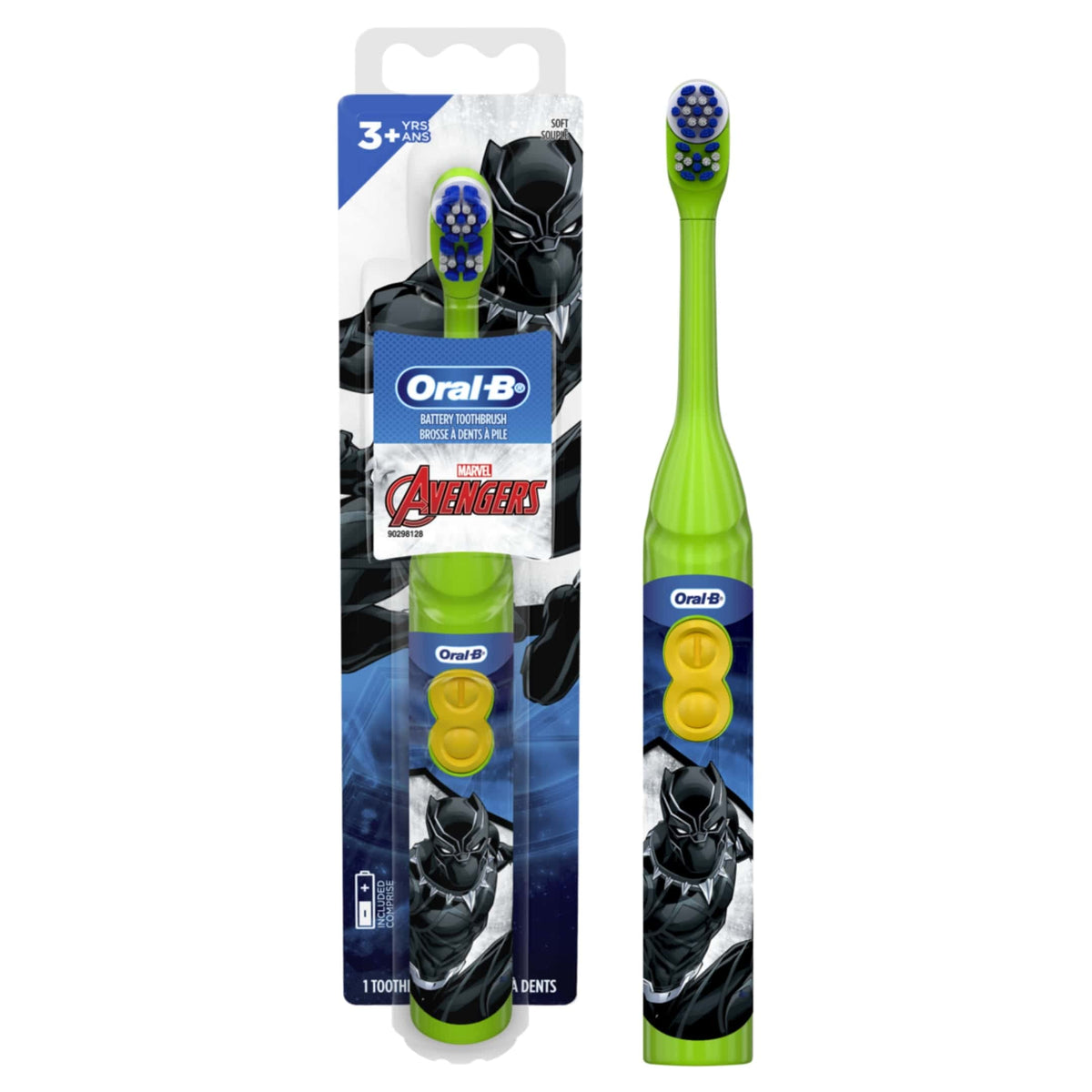 Oral-B cepillo frente del empaque mostrando personajes Marvel y atracción infantil