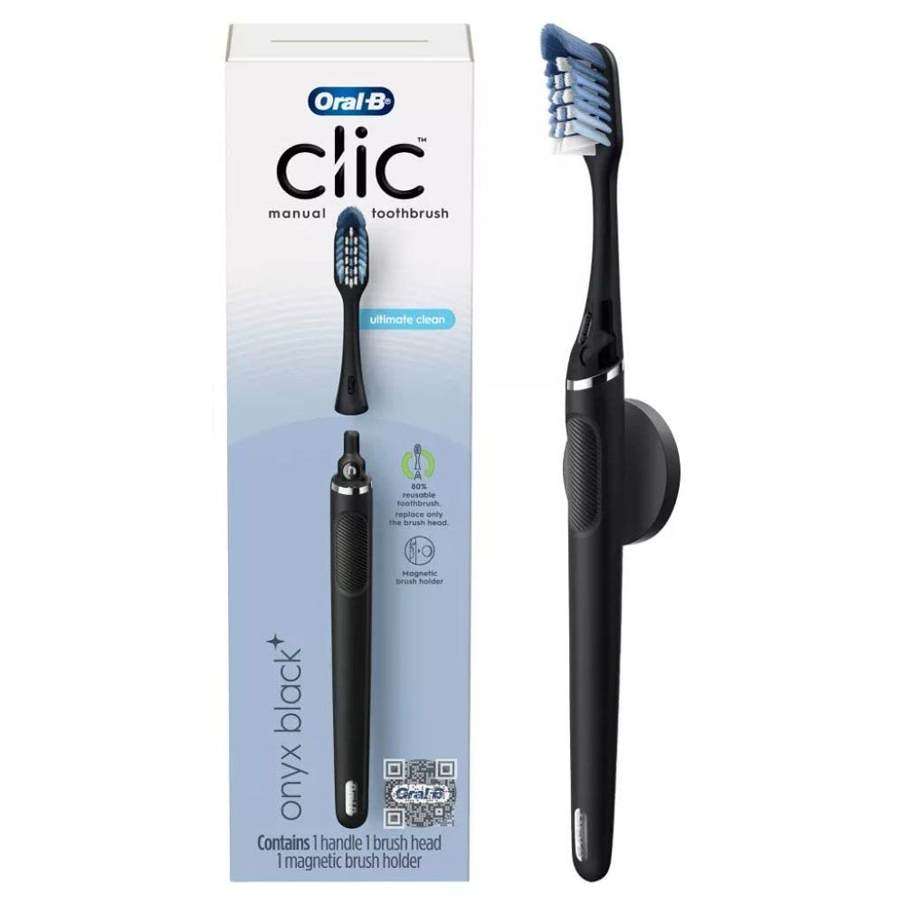 Oral-B Clic vista frontal del cepillo con diseño Onyx Black y acabado elegante