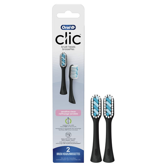 Oral-B cabezal frontal negro mostrando forma y beneficios de limpieza