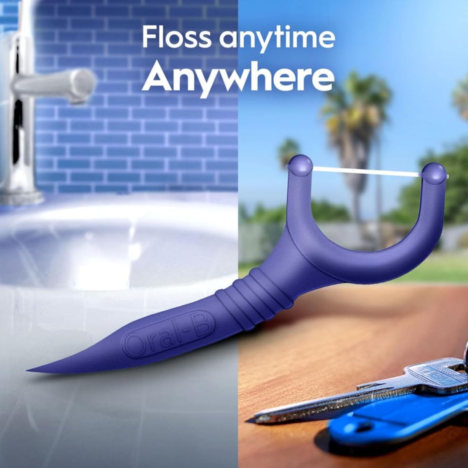 Oral-B pick junto a regla demostrando tamaño compacto práctico