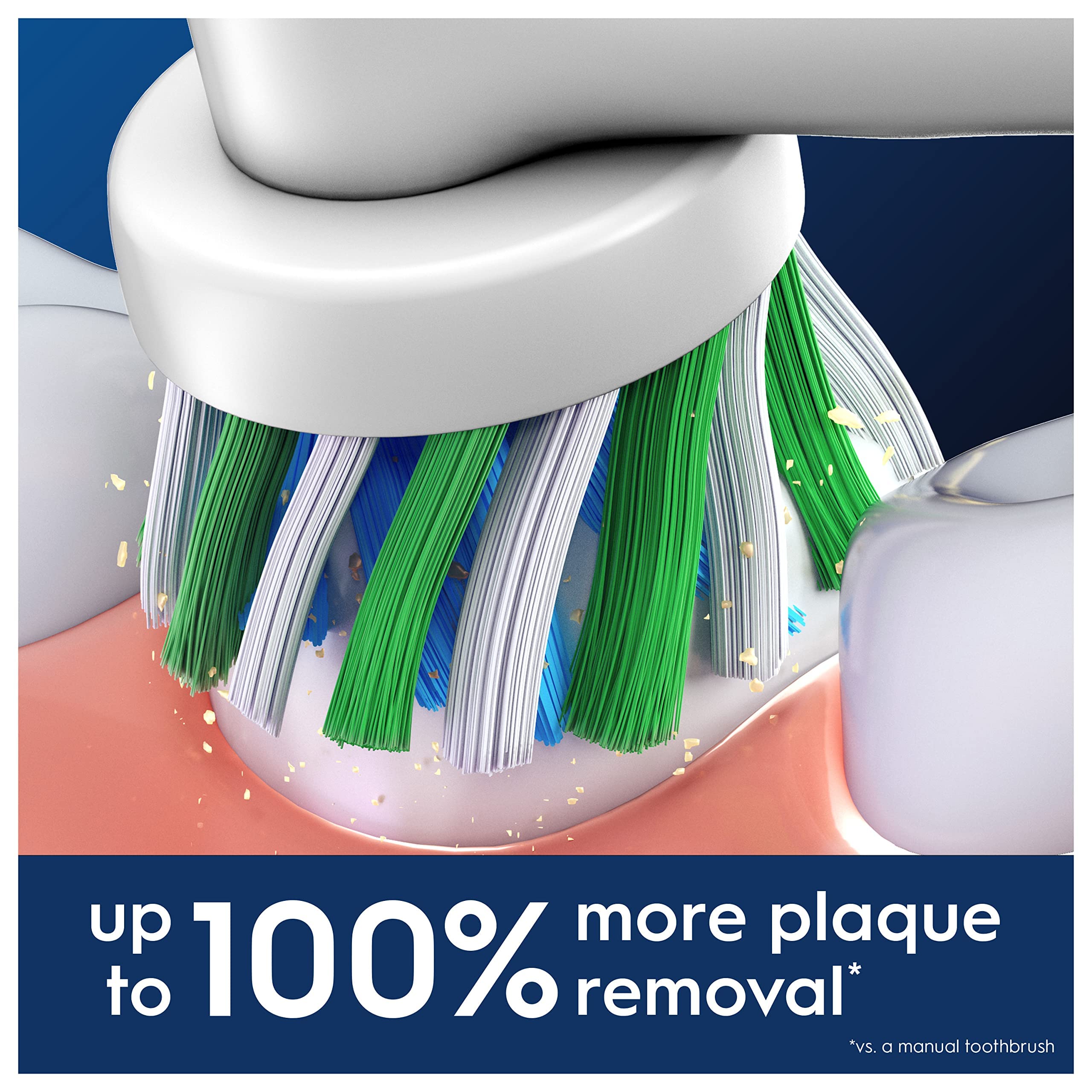 Primer plano del ángulo de las cerdas Oral-B para remover placa interdental