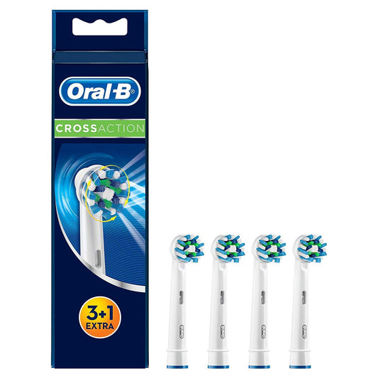 Oral-B vista frontal del paquete con cuatro cabezales, disponibilidad inmediata