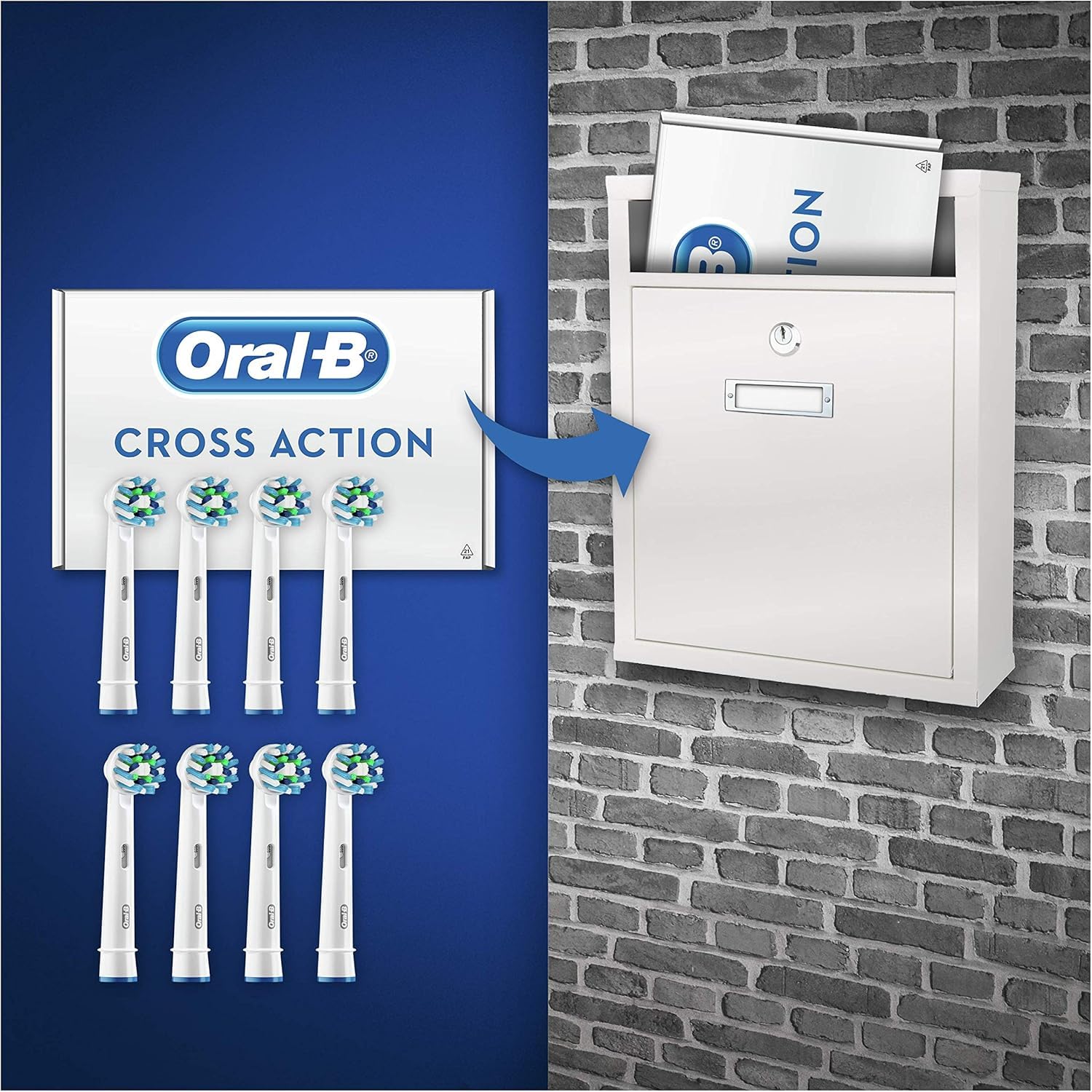 Oral-B cabezal CrossAction montado en cepillo en uso demostrando eficacia visible