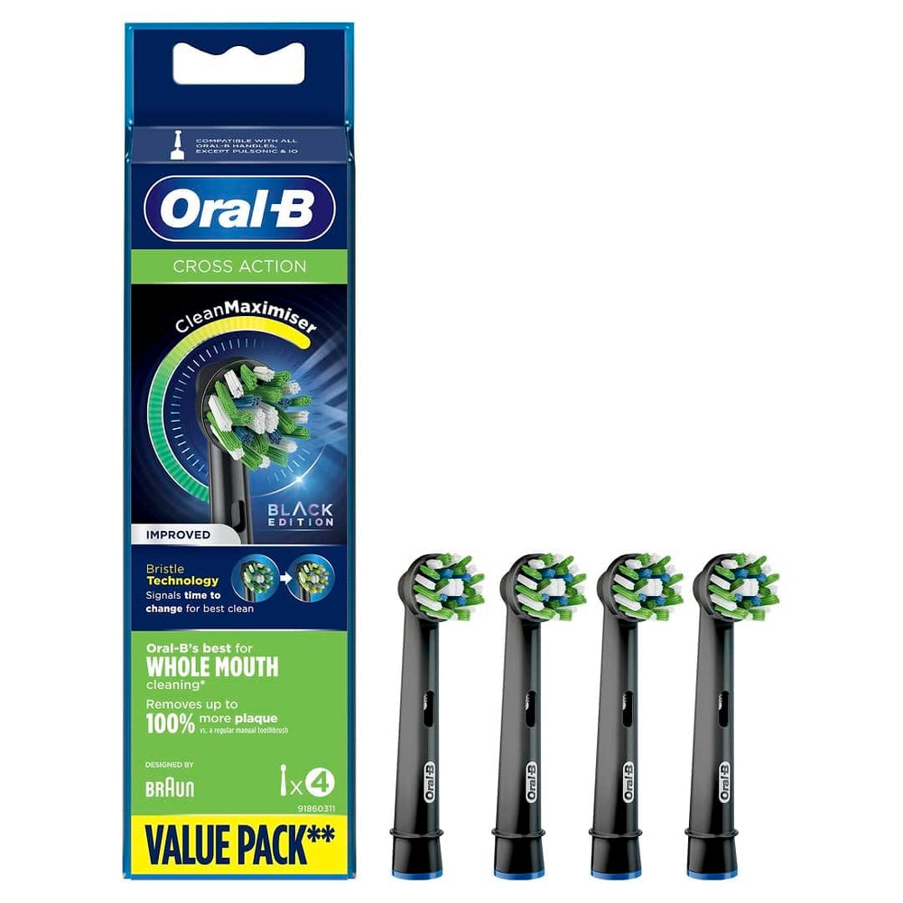 Oral-B cabezal frontal negro mostrando diseño redondo y limpieza eficaz