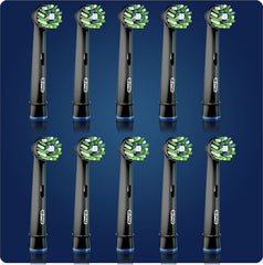 Diez cabezales Oral-B CrossAction sobre mesa que facilitan reposiciones regulares