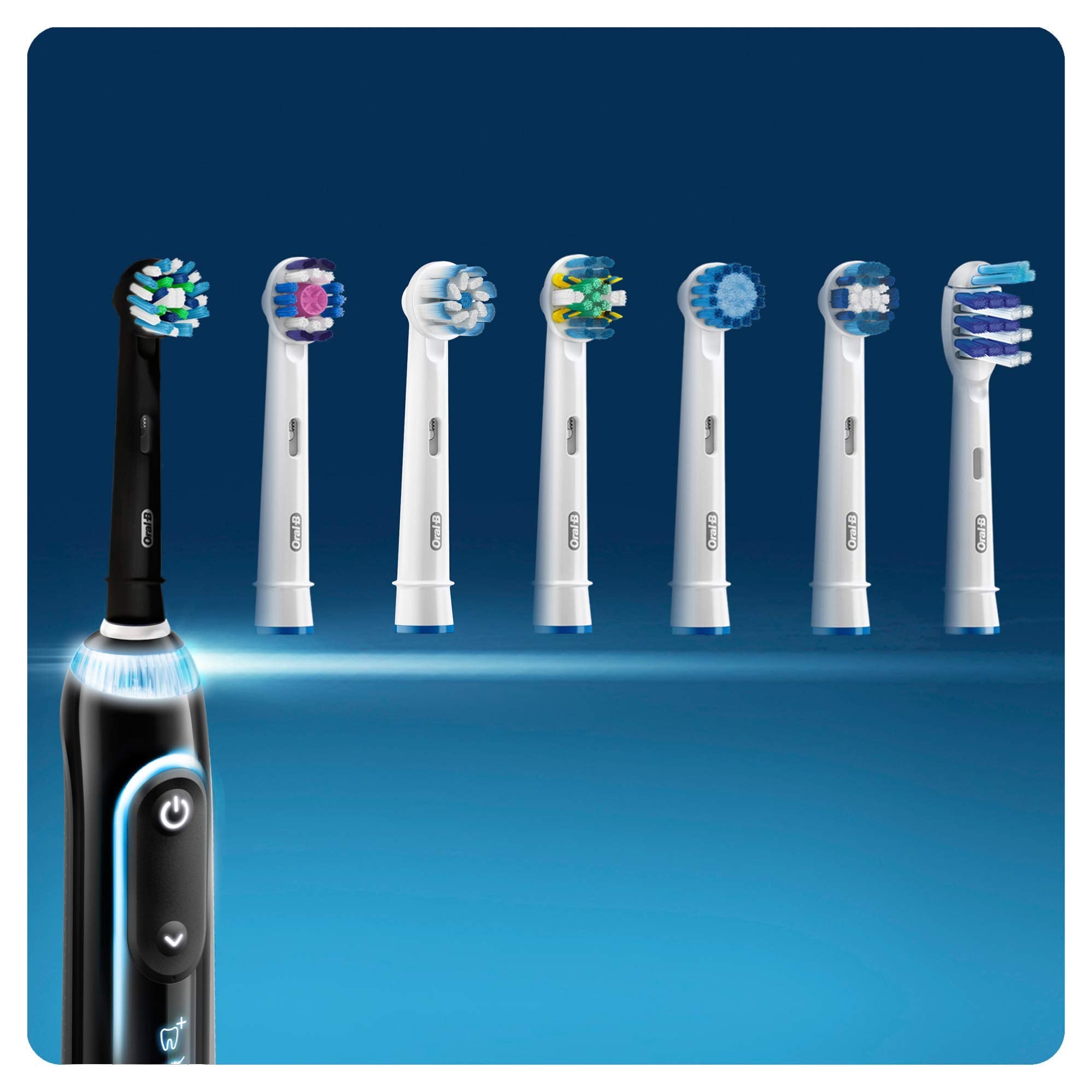 Oral-B CrossAction etiqueta con compatibilidad e indicador azul claro