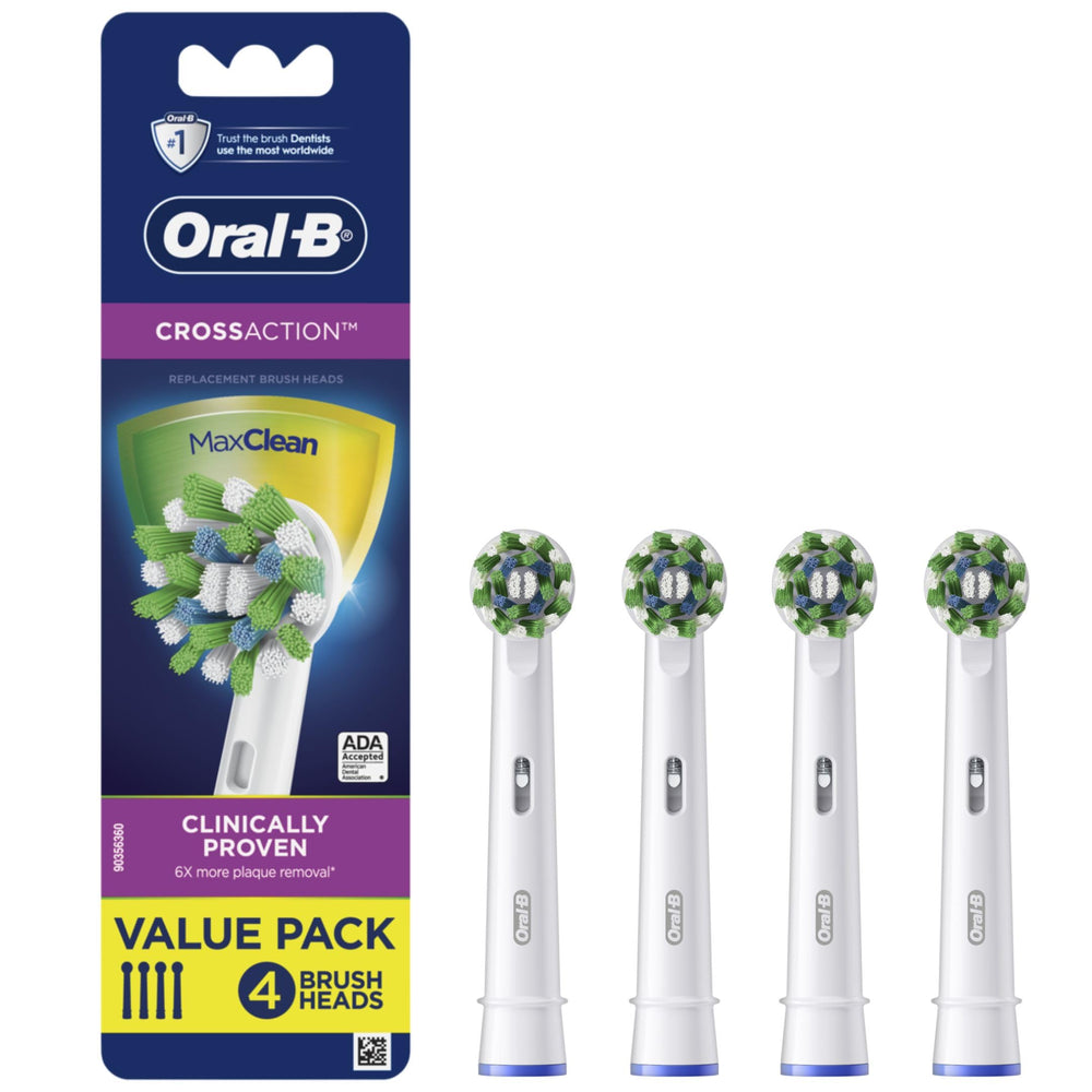 Oral-B CrossAction frontal del empaque mostrando las cuatro unidades y marca para confianza