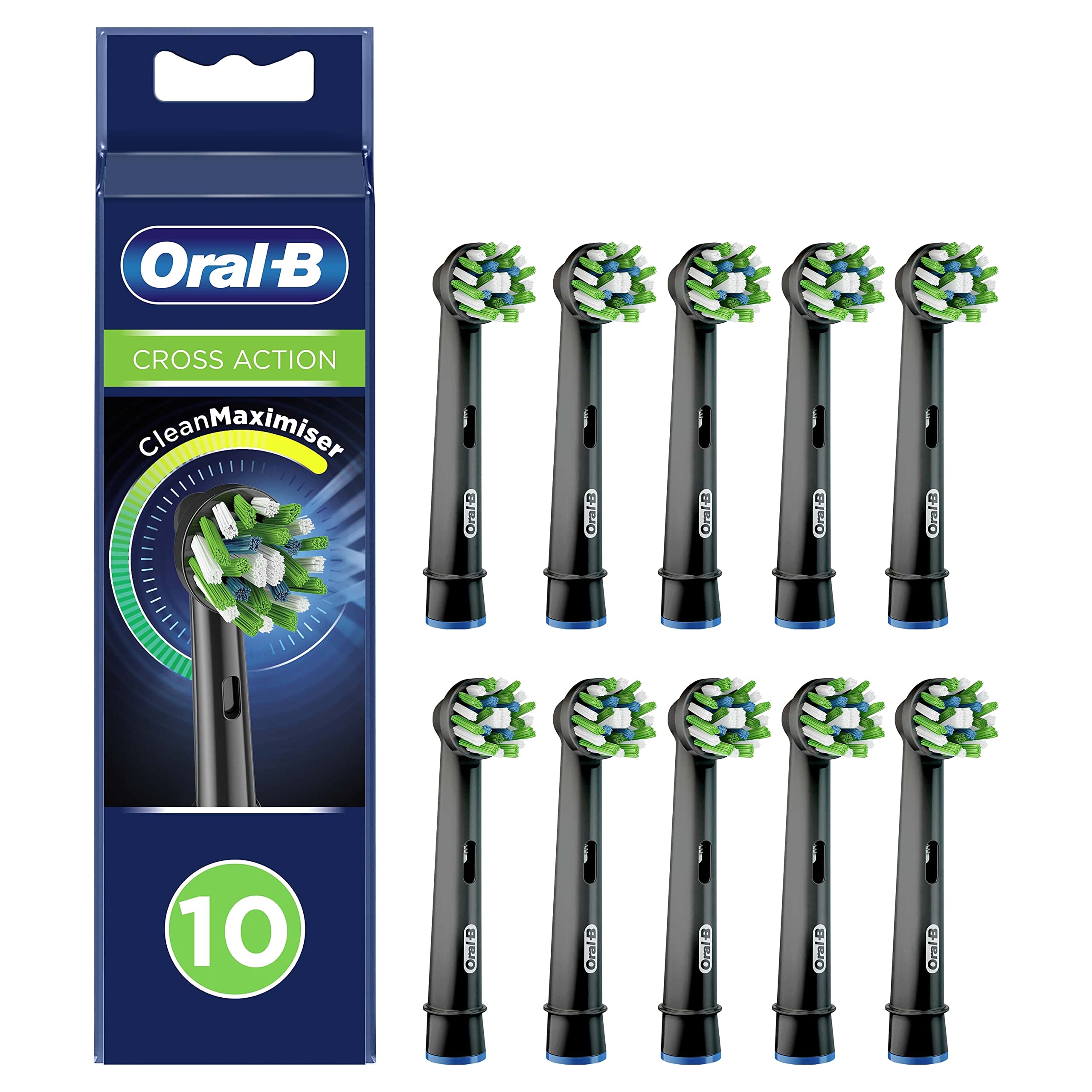 Oral-B CrossAction frontal del pack mostrando las 10 unidades y beneficio de suministro prolongado