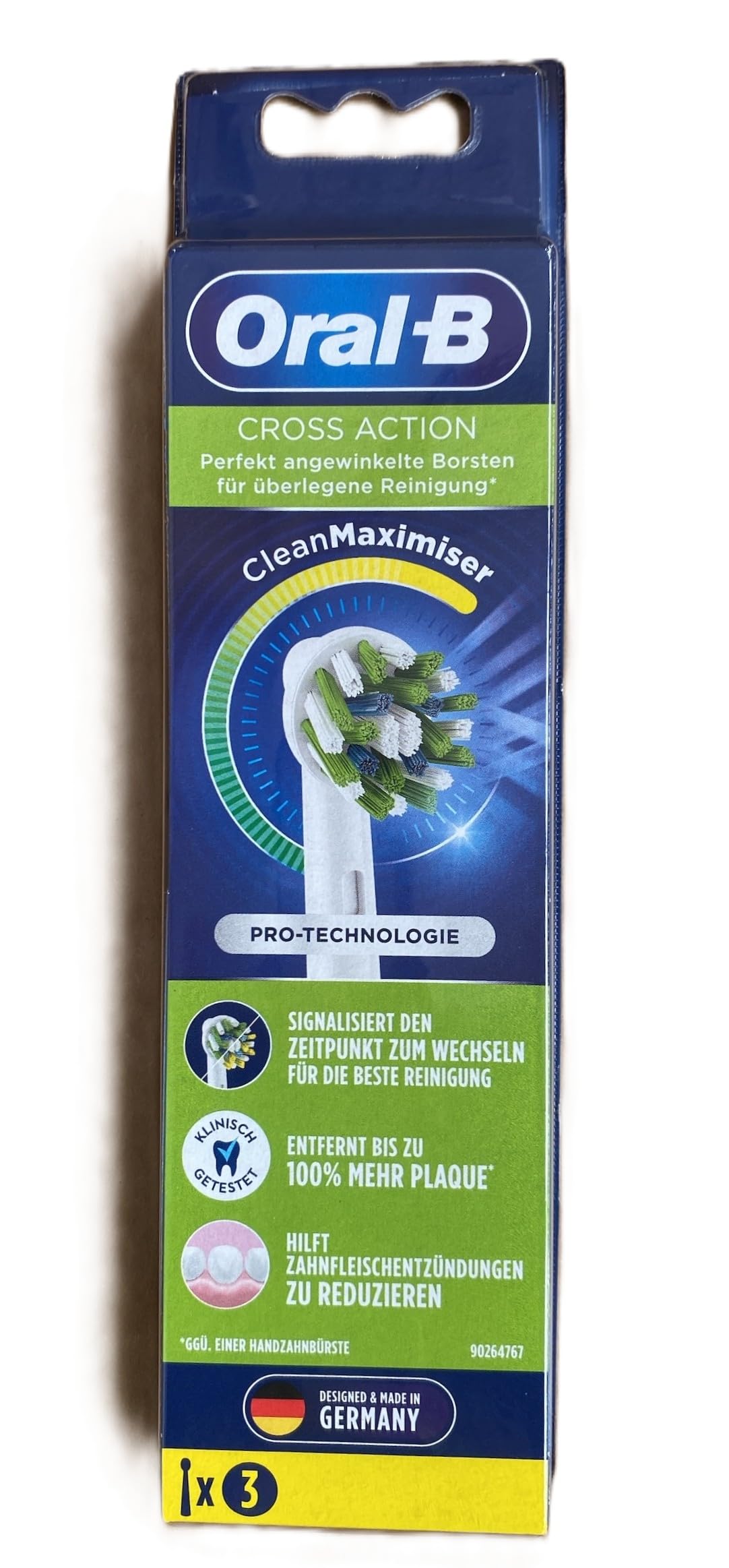 Oral-B CrossAction vista frontal del paquete, reemplazo eficiente