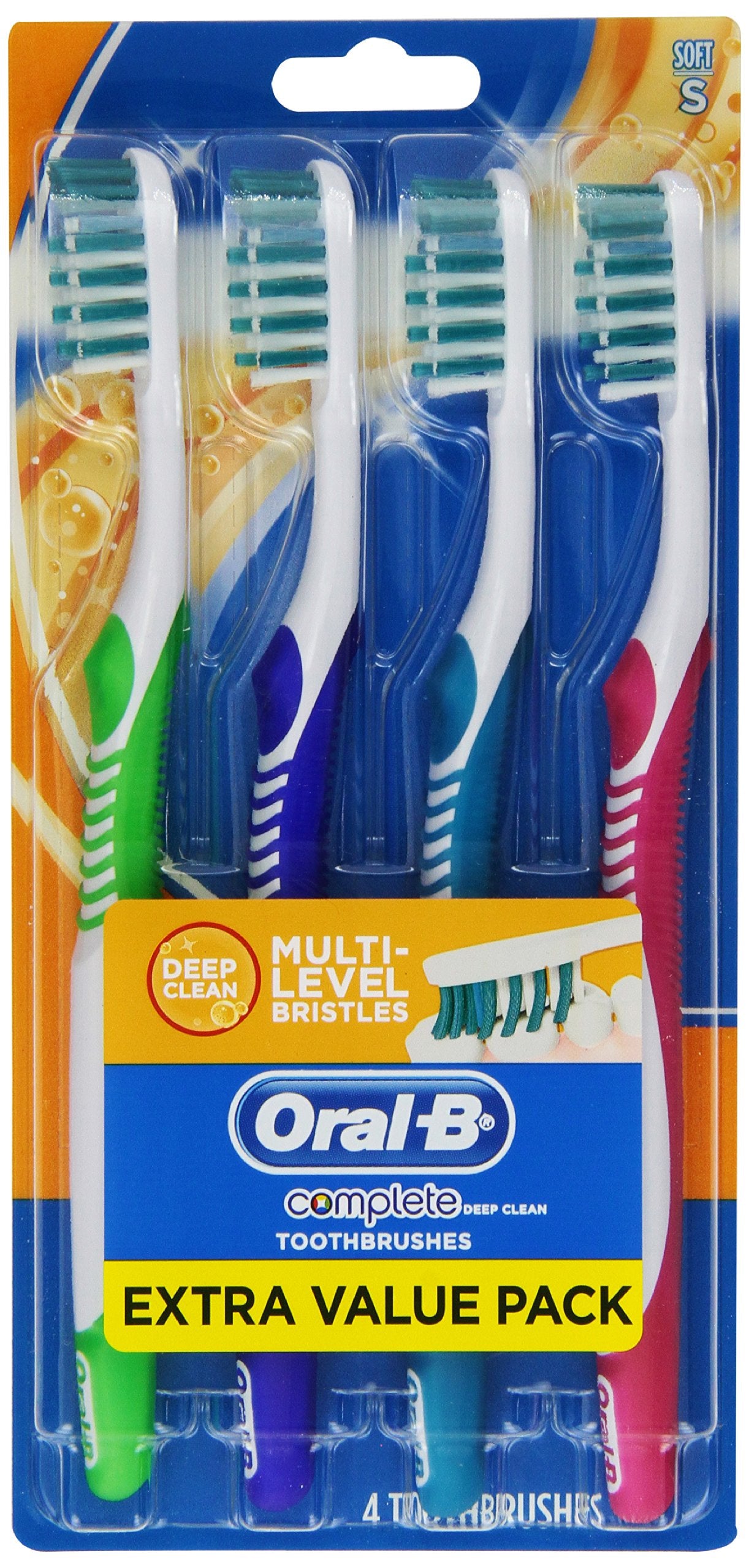 Oral-B empaque frontal cuatro cepillos muestra ahorro y repuestos