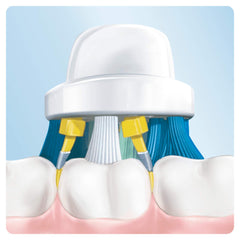 Oral-B cabezal colocado en mango eléctrico mostrando ajuste seguro y compatible