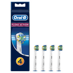 Oral-B vista frontal del empaque con cuatro cabezales, conveniencia y ahorro
