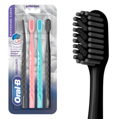Oral-B frontal del paquete mostrando el set de cuatro cepillos y practicidad