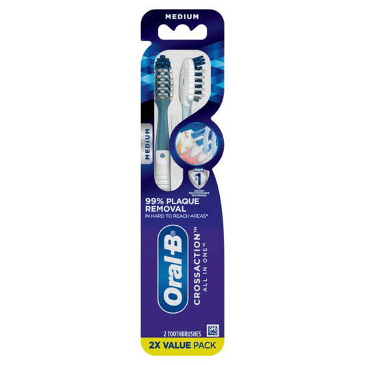 Oral-B cepillo frontal del pack mostrando dos unidades y beneficios de sustitución