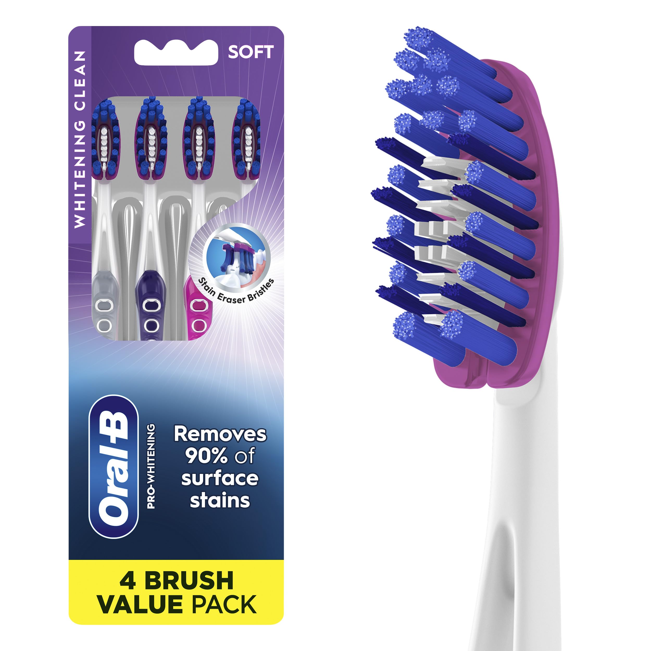 Oral-B paquete frontal cuatro cepillos muestra blanqueamiento
