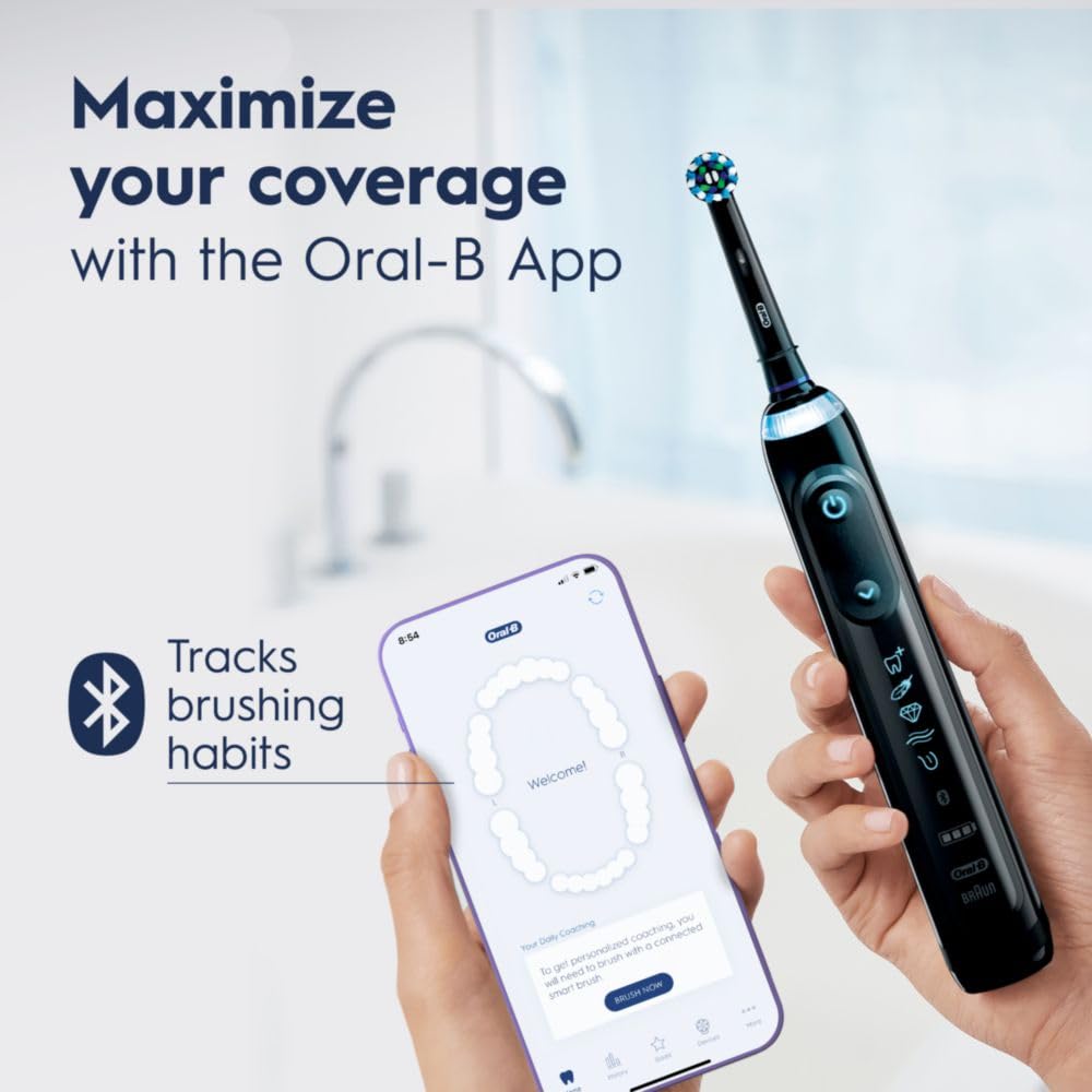 Oral-B Genius X en estuche de viaje que carga cepillo y smartphone