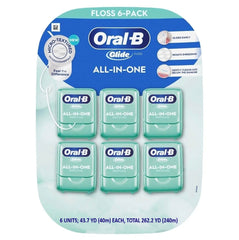 Oral-B Glide frontal del envase mostrando seis unidades y diseño práctico