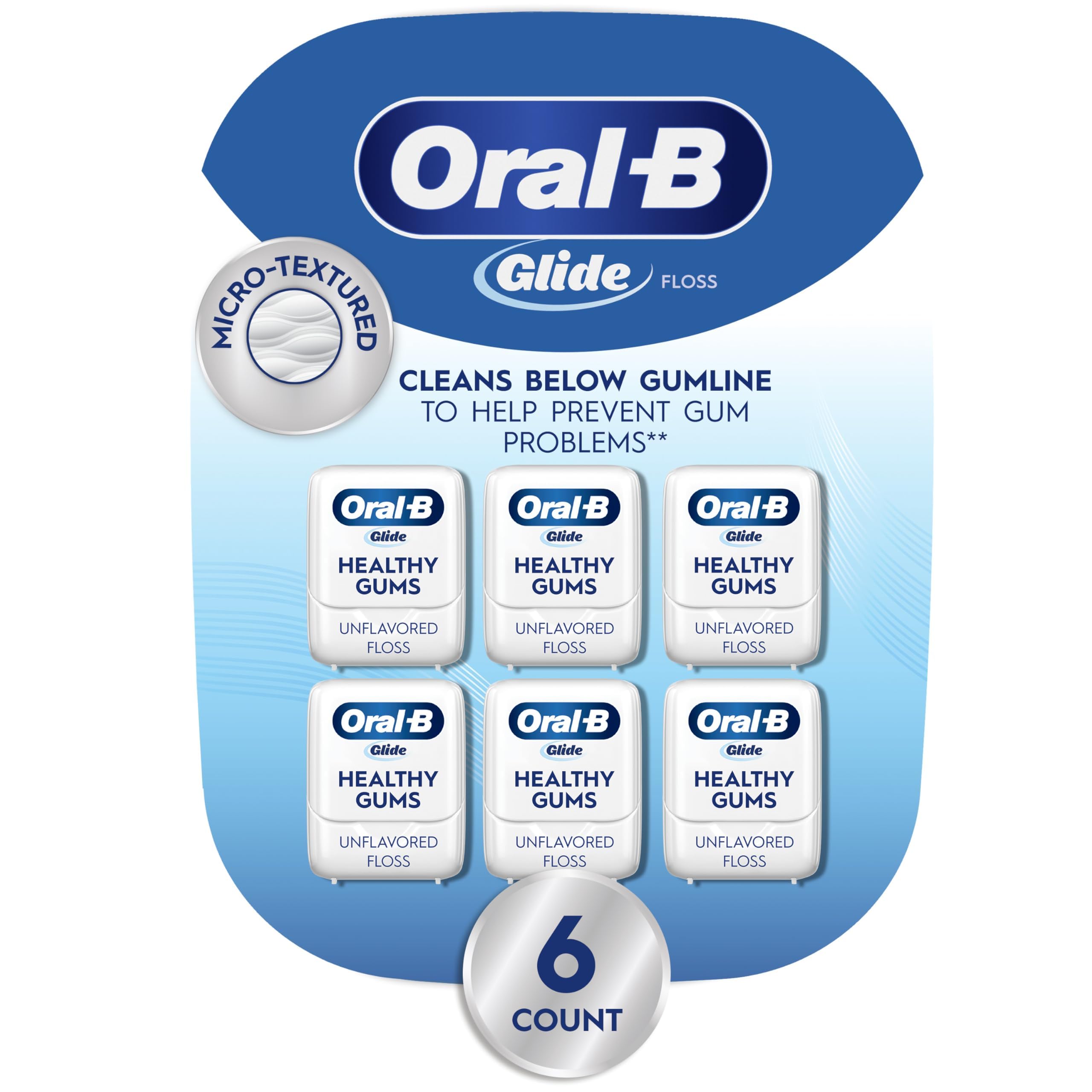 Oral-B pack frontal mostrando los seis rollos y beneficio de suministro prolongado